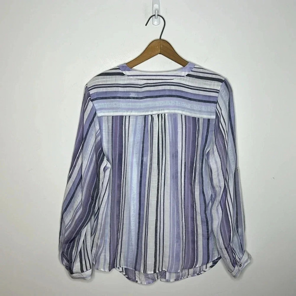 ZAC & RACHEL Artsy Purple Striped Button Down Casual Boho Blouse - Picture 4 of 9
